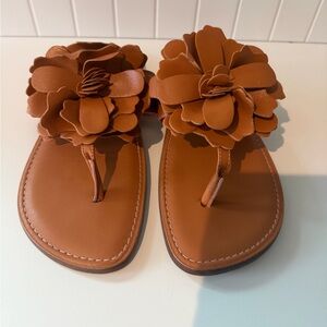 FARM Rio Tan Floral Leather Flat Sandals